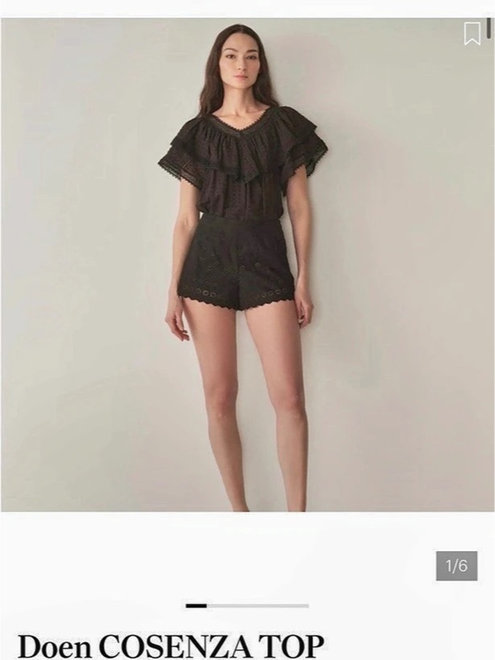 Doen Cosenza Top Black Ruffle Blouse Size Small